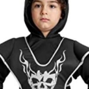 Kids Dragon Ninja Costume, Silver/ Black Samurai Warrior's HalloweenCostume